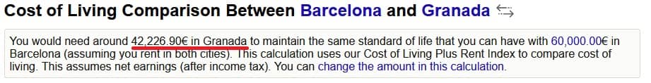 comparacion coste de vida barcelona y granada